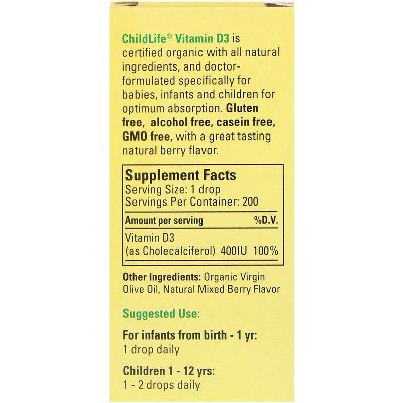 ChildLife Organic Vitamin D3 Drops Natural Berry Flavor 400 IU 0.338 fl oz 10 ml - Image 3